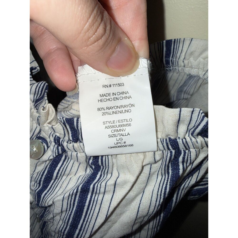 Lily Rose NWT Linen Blend Navy Cream Striped Jumpsuit Size L Wide Leg Pockets - Picture 6 of 11